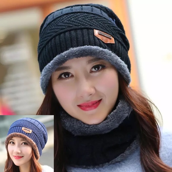 Cable Knit Beanie and Ring Scarf With Fleece - Picture 1 of 14